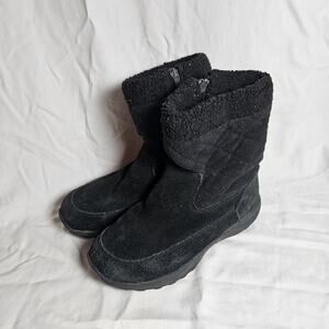 LL Bean Suede Fleece Sherpa Trim Winter Boots Black Women's Size 6